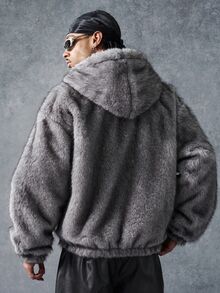 PAVTROS Men's Vintage Loose Fit Hooded Fleece Jacket, Straight Cut, Suitable For Casual Daily Wear - Grey - View 2