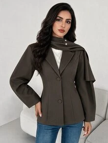 Veilorie Women's Solid Color Lapel Neck Long Sleeve Single-Breasted Casual Blazer - Coffee Brown - View 6