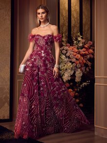 MOTF Soiréza ELEGANT OFF SHOULDER MAXI GOWN WITH BEADED EMBROIDERY PERFECT FOR FORMAL DINNERS,RED CARPET EVENTS - Burgundy - View 5