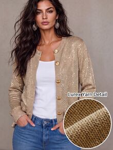 Linhara CURVE Plus Size Women's Single-Breasted Casual Versatile Daily Cardigan - Gold - View 1