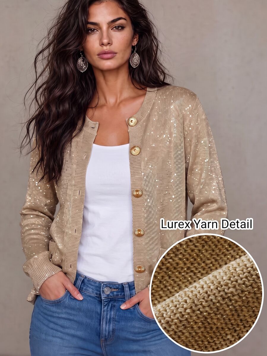 Linhara CURVE Plus Size Women's Single-Breasted Casual Versatile Daily Cardigan - Gold - View 1