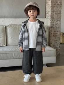 Dazy Kids Young Boy Striped Casual Colorblock Sweatshirt + Jogger Pants Set - Grey - View 5