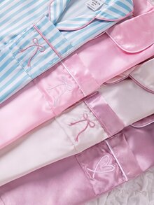 女嬰粉色蝴蝶結印花長袖褲裝 2 件套居家服，春/夏 - 藍色 - 查看 7