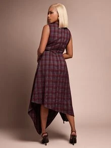 Vixey Women's Plaid Casual Party Dress - Burgundy - View 5