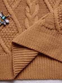 Anewsta Women's Autumn/Winter Fashion Sweet Style Little Bee Decor Long Sleeve Cable Knit Sweater, Versatile For Commuting And Holidays - Brown - View 8