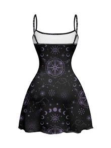 ROMWE Goth 暗月太陽星星性感暗黑哥德風迷你洋裝女款 - 黑色 - 查看 2