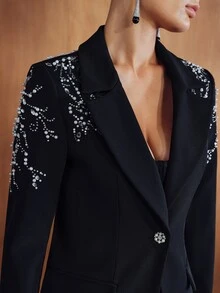 MOTF PREMIUM WOMEN'S AUTUMN/WINTER ELEGANT BEADED & EMBROIDERED BLAZER - Black - View 1