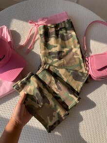 Comfortcana Women's Summer Drawstring Waist Camouflage Sweatpants Flare Pants - Multicolor - View 1