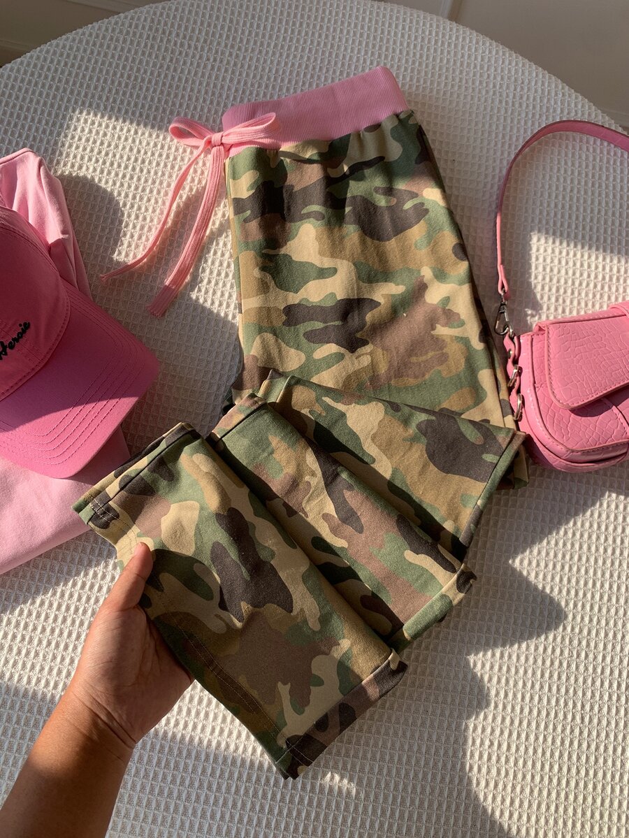 Comfortcana Women's Summer Drawstring Waist Camouflage Sweatpants Flare Pants - Multicolor - View 1