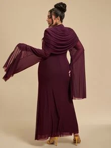 SHEIN BAE CURVE Đầm tay dài màu tím size lớn phong cách thanh lịch lãng mạn với độ rủ đẹp, phù hợp cho các dịp đặc biệt, đám cưới, tiệc tối và tiệc trang trọng mùa thu - Màu đỏ tím - Xem 3