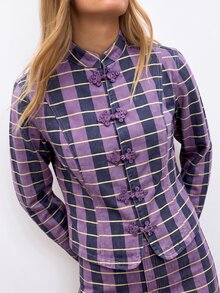 Nöista New Chinese Style Long Sleeves Casual Striped Jacket - Purple - View 5
