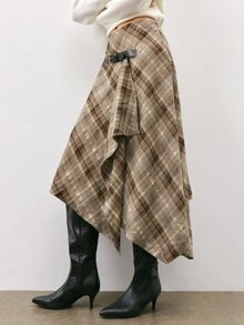 Maija Women's Plaid Casual Versatile Daily Wear Skirt - Brown - View 6