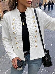 SHEIN Clasi 大尺碼時尚復古雙排扣夾克外套 秋季 - 白色 - 查看 7