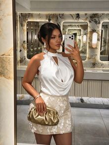 Firerie Chân váy mini đính sequin thanh lịch size lớn cho tiệc tối - Màu be - Xem 7