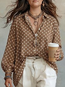 NostaNoir Women's Autumn/Winter New Hot-Selling Polka Dot Pattern Casual Versatile Plus Size Shirt Fall - Multicolor - View 6