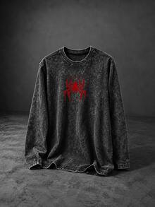 Gym Rark Men's Spider Print Long Sleeve Casual Fitness Sports T-Shirt - Black - View 1