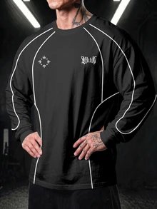 GymBeat Men's Gothic Contrast Line Long Sleeve Tee, High Street Workout Crew Neck Top - Multicolor - View 1