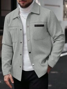 Manfinity CasualCool Men Solid Color Casual Long Sleeve Overcoat, Suitable For Autumn And Winter Overcoat Men Summer Overcoat Grey Button Up Overcoat - Light Grey - View 4
