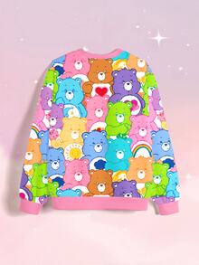 SHEIN X Care Bears Stacked Cute Bear All-Over Print Women's Thermal Lined Sweatshirt - White - View 4