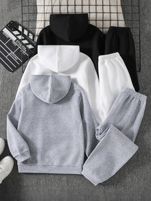 SHEIN Casual vardagsset för tween-pojke med långärmad hoodie och byxor - Multifärgad - Visa 2
