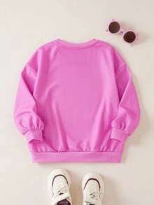 LOONEY TUNES X SHEIN بلوزة رياضية كاجوال يومية بأكمام طويلة بنقشة كرتونية للفتيات الصغيرات - وردي - مشاهدة 2