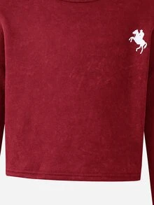 SHEIN Tween Girl Sweatshirt Set, Vintage Distressed Print 2 Pieces Set, Crew Neck Long Sleeve Pony Print Cropped Sweatshirt & Loose Long Pants Casual Outfit - Red - View 5