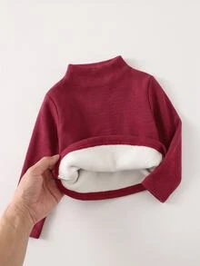 SHEIN Baby Boy Solid Color Versatile Comfortable Crew Neck Long Sleeve Pullover Top - Red - View 1