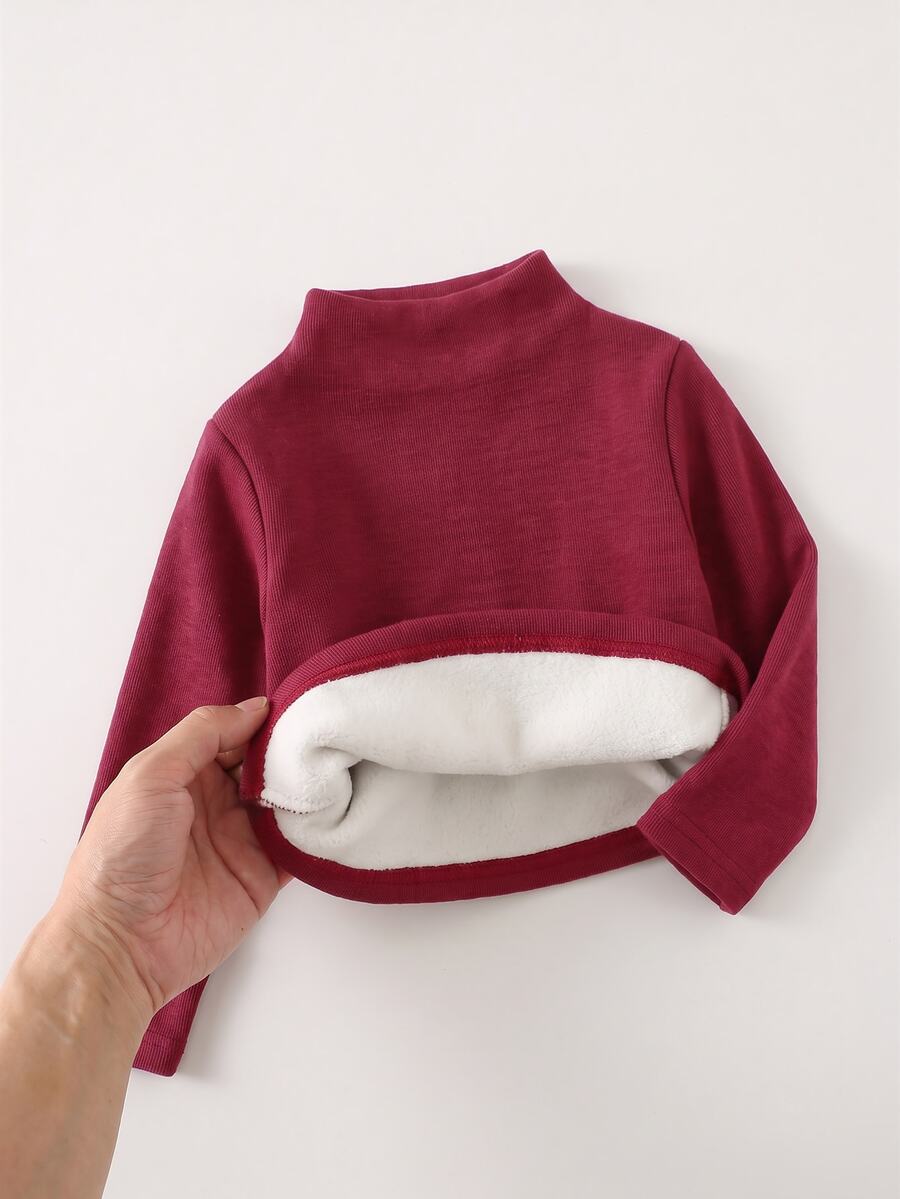 SHEIN Baby Boy Solid Color Versatile Comfortable Crew Neck Long Sleeve Pullover Top - Red - View 1