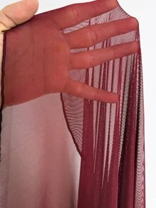Viva Relle Plus Size Mesh Ethereal Stand Collar Cape Shawl 2 Pieces Set - Burgundy - View 7