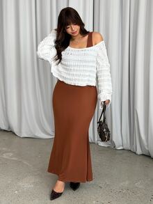GalTyme Plus Size Women Solid Color Dress And Long Sleeve Top Summer 2 Pieces Set - Multicolor - View 3