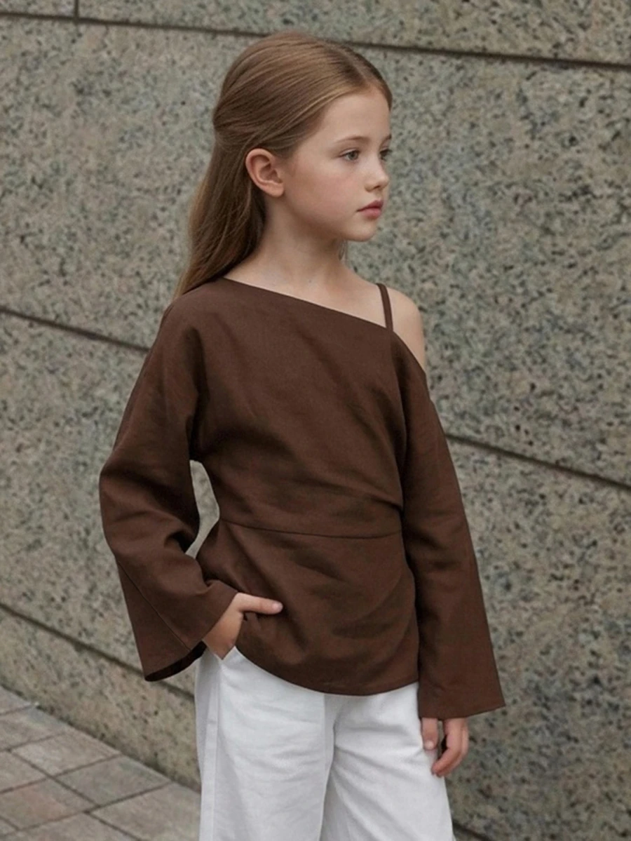 Hapijoa Tween女孩秋季服飾 (Tween女孩) 翻領短袖襯衫 夏季 - 棕色 - 查看 1