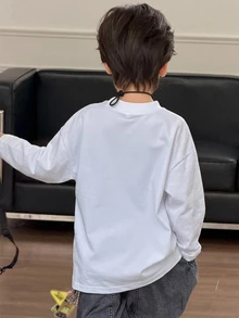 DAZY 青少年男孩純色休閒百搭日常長袖T恤 - 白色 - 查看 2