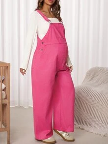 SHEIN جمبسوت كاجوال يومي بلون موحد للحوامل - وردي - مشاهدة 5