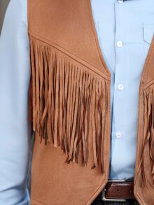DREXORIN Plus Size Vintage Western Cowboy Fringe Style Vest - Brown - View 5