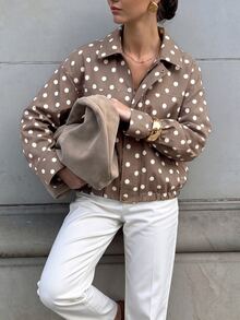 Serisse Women's Polka Dot Casual Versatile Daily Wear Long Sleeve Jacket - Brown - View 5