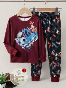 Boys' Autumn/Winter Colorful Soccer Letter Print Long Sleeve & Long Pants Snug Fit Loungewear Set - Multicolor - View 4