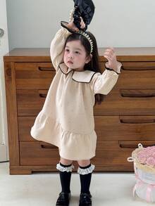 DAZY Infant/Toddler (Girl) Solid Color Long Sleeve Dress With Collar - White - View 7