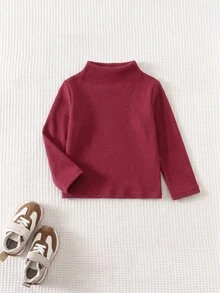 SHEIN Baby Boy Solid Color Versatile Comfortable Crew Neck Long Sleeve Pullover Top - Red - View 5