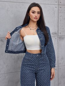 INAWLY 女款老錢風無彈力休閒夾克 - 中等水洗藍 - 查看 6