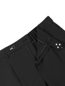 Manfinity Homme Men's Black Plus Size Dress Pants, Airplane Buckle Fashion Fastener Design, Light Business Casual Versatile Straight Leg Trousers - Black - View 6