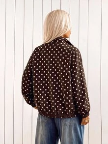 SHEIN EZwear 女款波點拉鍊休閒百搭長袖夾克 - 棕色 - 查看 2