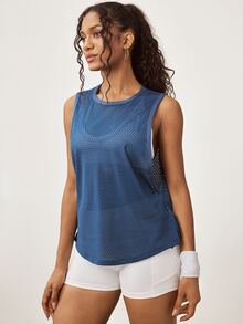Easithlete Women's Round Neck Solid Color Daily Fitness Sports Tank Top - Blue - View 5