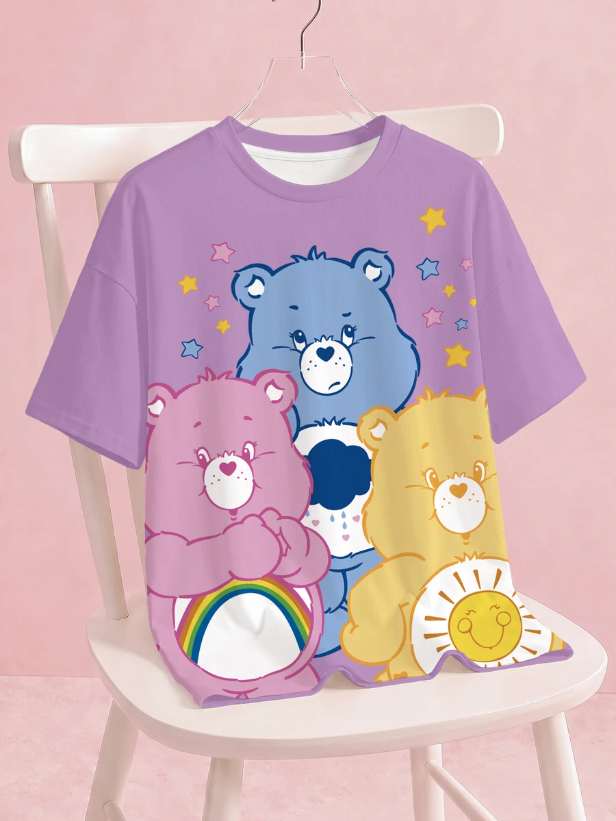 SHEIN X Care Bears Plus Size Cute Cartoon Print Short Sleeve T-Shirt - White - View 1