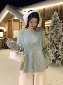 DAZY Women's Round Neck Korean Style Long Sleeve Autumn/Winter Sweater - Mist Green - View 7