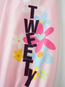 LOONEY TUNES X SHEIN Sudadera de manga larga con estampado de dibujos animados y bloques de color, talla grande, para otoño - Negro - Ver 5