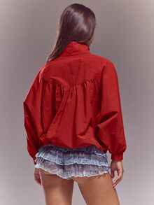 MUSERA 漏斗領蝙蝠袖抓皺夾克 春夏可愛性感街頭風 夜店芭蕾袖 - 紅色 - 查看 4