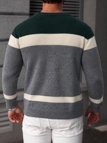 Marcello Vane Men's Colorblock Round Neck Long Sleeve Casual Cable Knit Sweater - Multicolor - View 2