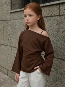 Hapijoa Tween女孩秋季服飾 (Tween女孩) 翻領短袖襯衫 夏季 - 棕色 - 查看 6