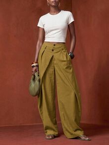Zivah Women's Fashion Solid Color Curved Leg Pants - Mustard Yellow - View 8