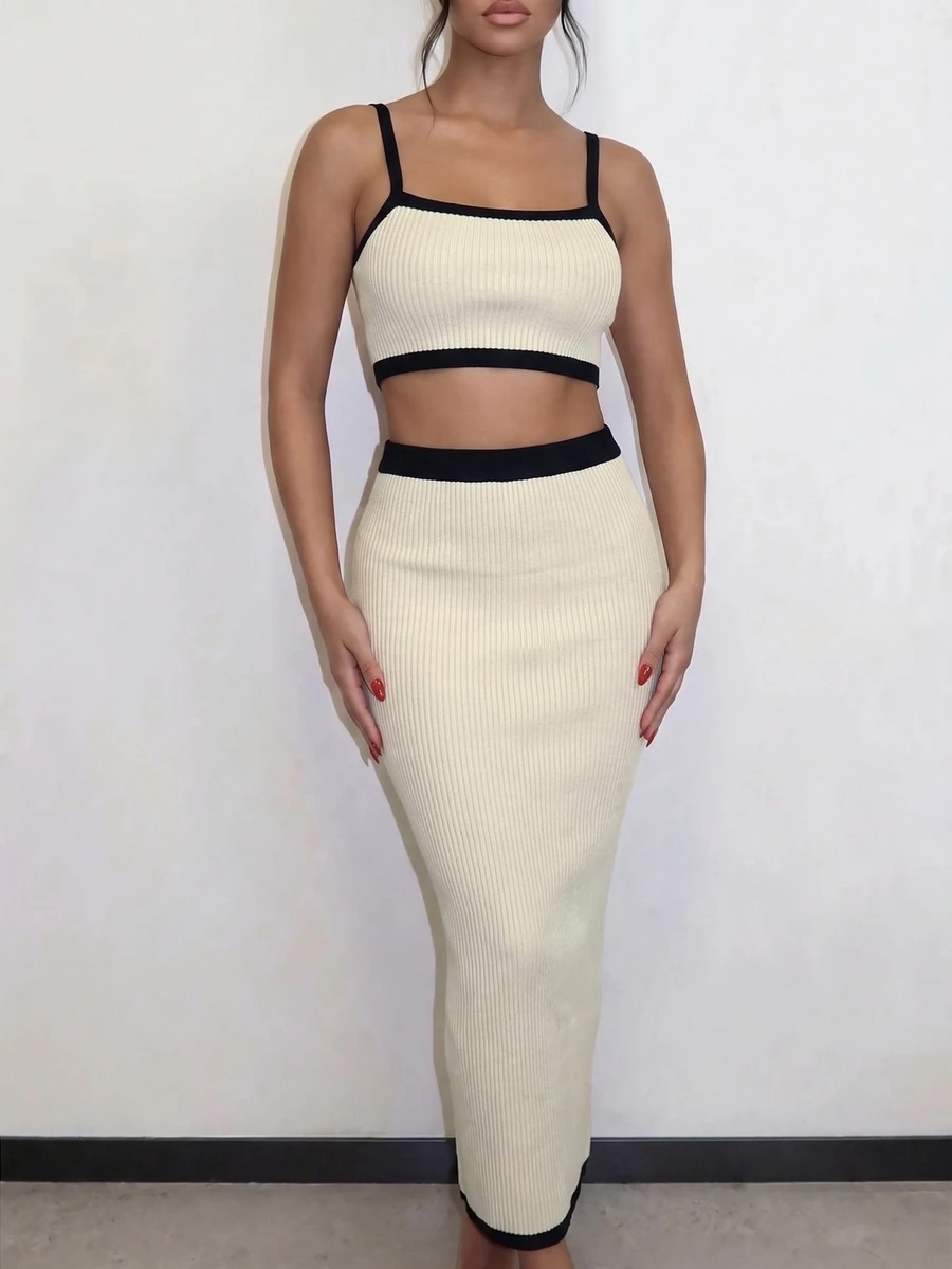 Selianne Women's Decorative Camisole Top And Skirt Knit Two Pieces Set - Apricot - View 1